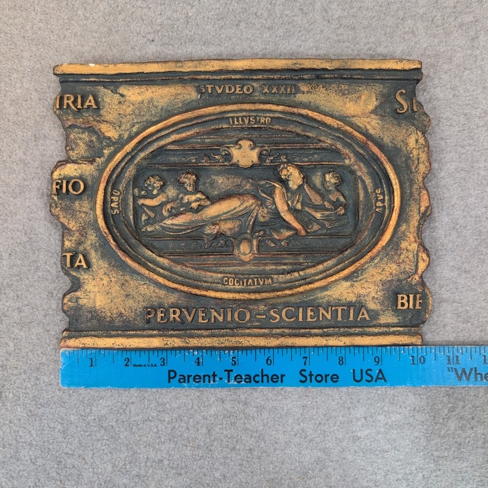 Marko Mfg Inc Pervenio Scientia Latin Classical Relief Gold Wall Plaque 1074 - Picture 2 of 4